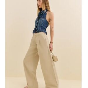 Reformation Malia Mid Rise Wide Leg Pleated Trouser Pants Brown - Size 30
